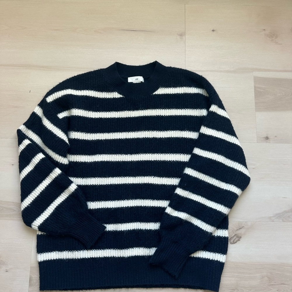 Navy and White Striped Women's Sweater